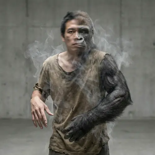 Man Transforming into Gorilla: Surreal Metamorphosis