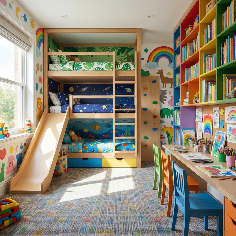 Creative Kids Room Design with Triple Bunk Beds