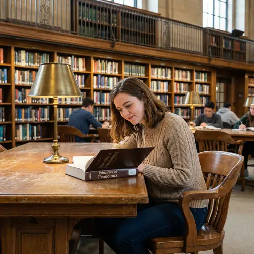 Young Lady Studying with Brown Hair in Study Institution