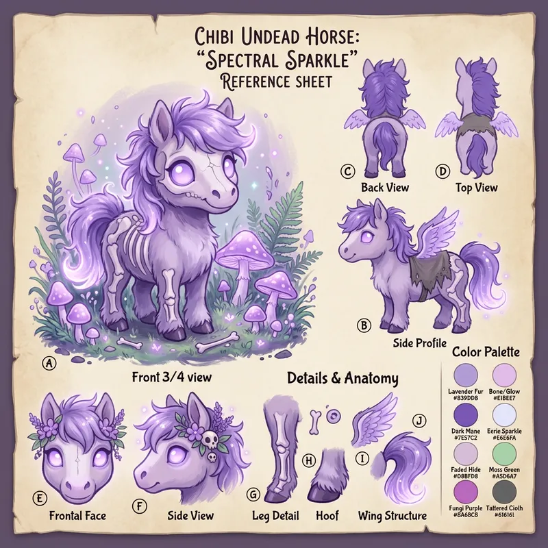 Adorable Chibi Undead Horse Reference Sheet