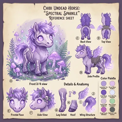 Charming Chibi-Style Undead Horse Reference Sheet