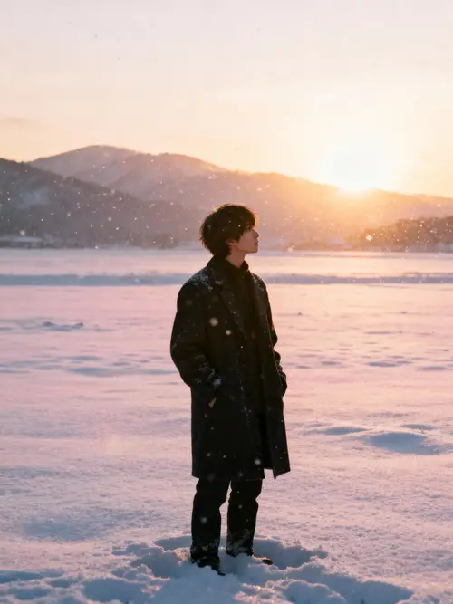 Aisaka Taika in Snow at Sunset