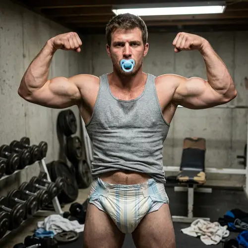 Strongman in Diaper: Unusual Flex of Muscles