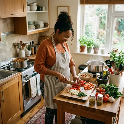 Pregnant Black Woman Cooking in Cozy Kitchen