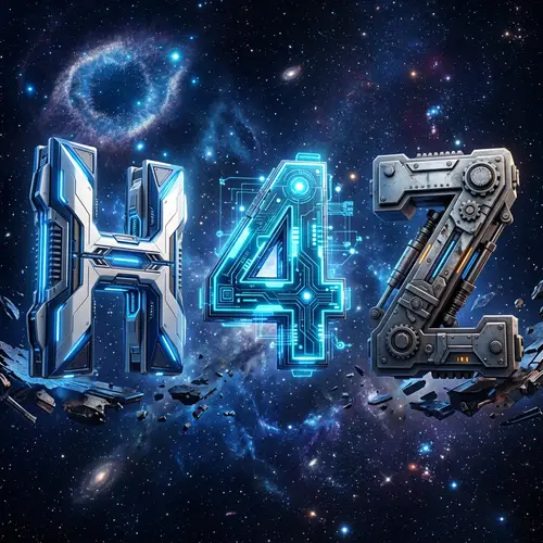 Futuristic 3D Letter H, Number 4, and Letter Z on Cosmic Sky Background