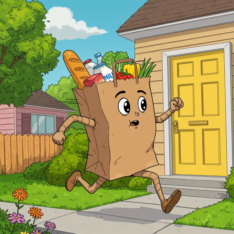Paper Bag with Groceries Heading to the Door