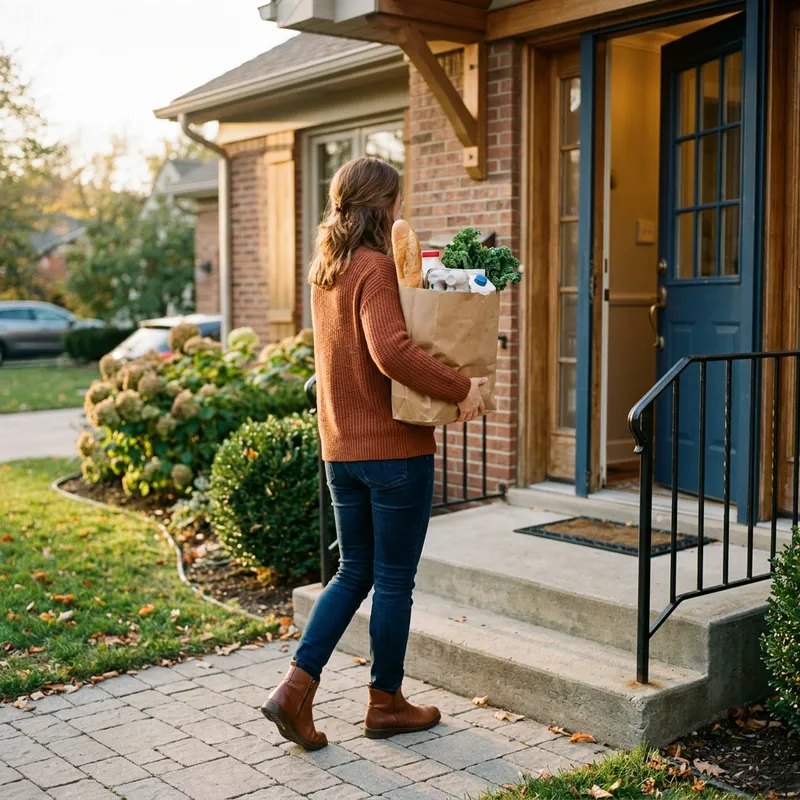 Paper Bag with Groceries Heading to the Door