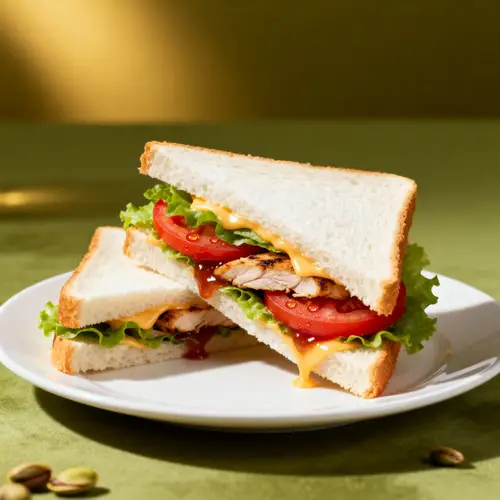 Gourmet Chicken Sandwich on Pistachio Background