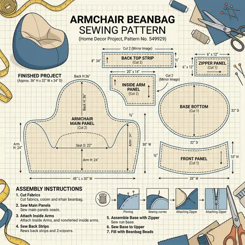 Armchair Beanbag Sewing Pattern - Home Decor Project