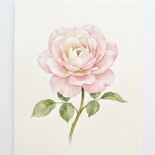 Pale Pink Rose Watercolor Painting on Smooth Paper