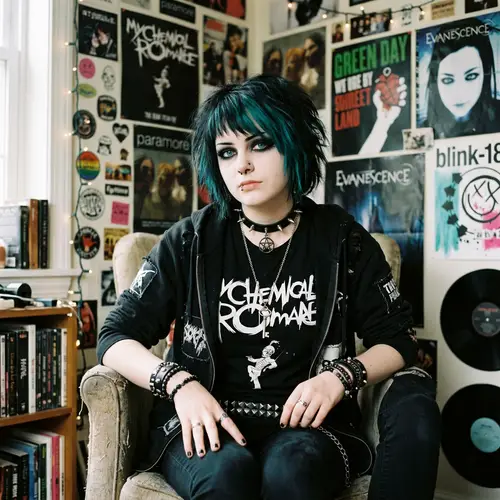 Emo Gothic Style: Teen Girl with Teal Streaks