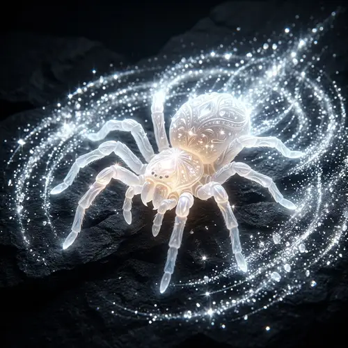 Luminescent White Stone Spider - Captivating Energy Sparkles