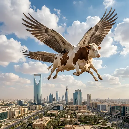 Flying Cow Soaring Over Riyadh, Saudi Arabia