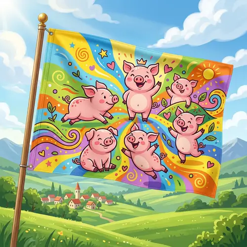 Unique Cartoon Pig Flag Design | Colorful & Joyful