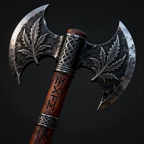 Unique Viking Axe with Leaf Blades