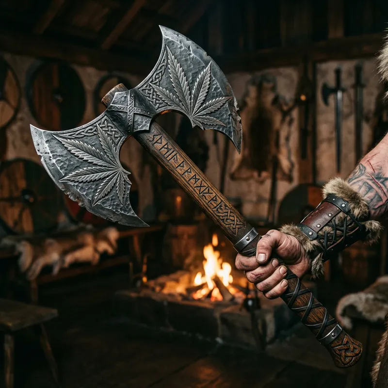 Unique Viking Axe with Leaf Blades Unique Viking Axe with Leaf Blades
