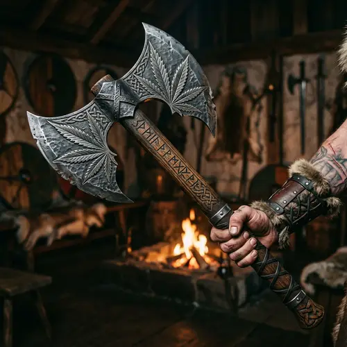 Unique Viking Axe with Leaf Blades
