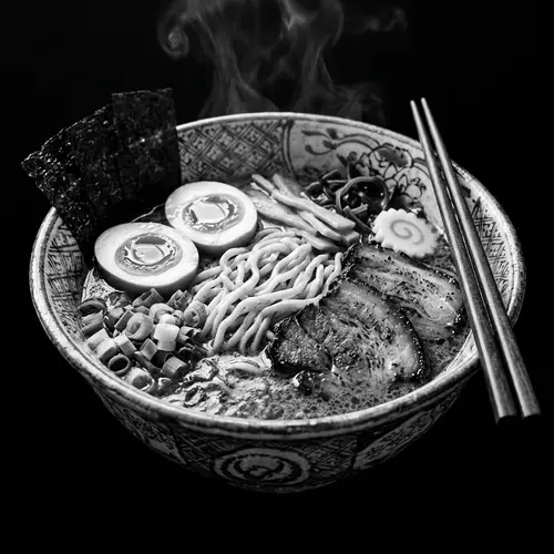 Delicious Bowl of Ramen in Black and White | Classic Feel