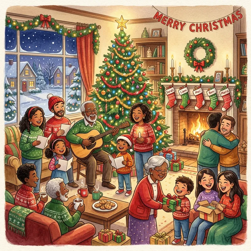 Heartwarming Christmas Celebration Illustration