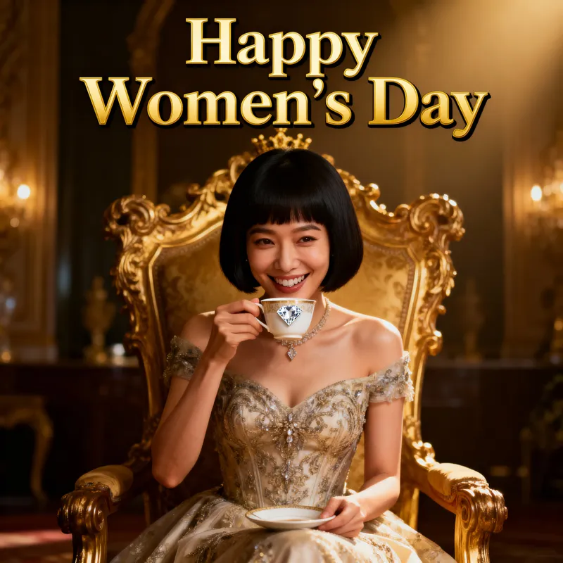 Happy Women's Day Movie Poster - Queen with Coffee