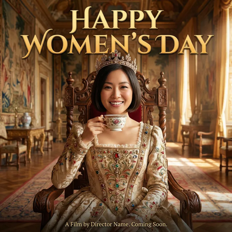 Happy Women's Day Movie Poster - Queen with Coffee