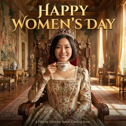 Happy Women's Day Movie Poster - Queen with Coffee