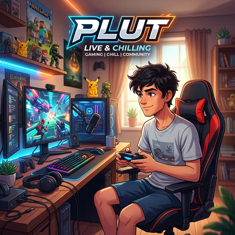 Plut - Twitch Channel Cover Art with Summer Gaming Theme