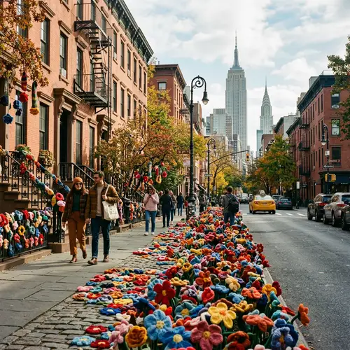 Knitted Flowers Adorning New York Streets | Kodak Vision3 500