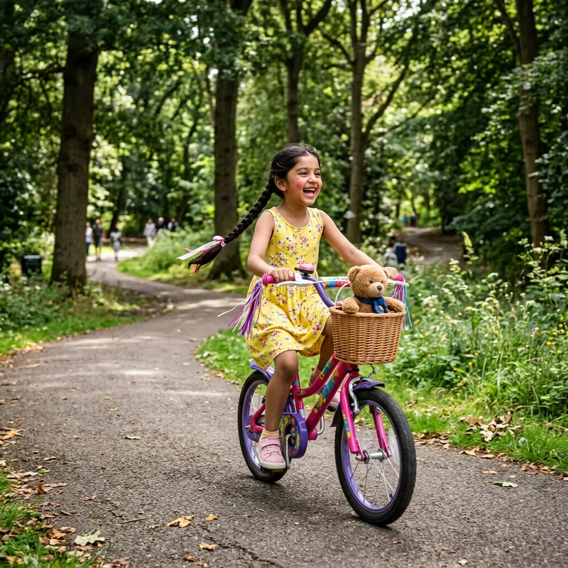 Happy Child Cycling in Peaceful Park