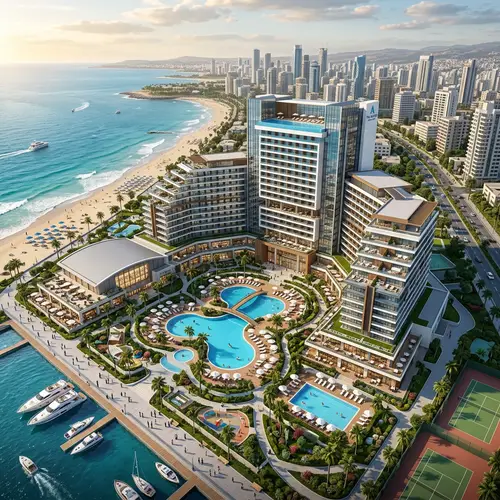 Aerial View of Modern Hotel - 3D Render