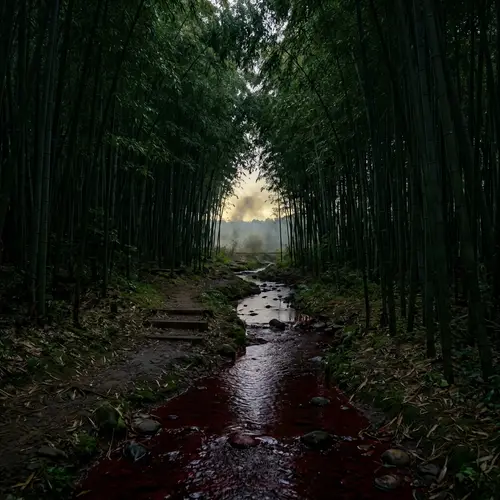 Mystical Bamboo Forest with Dark Waters