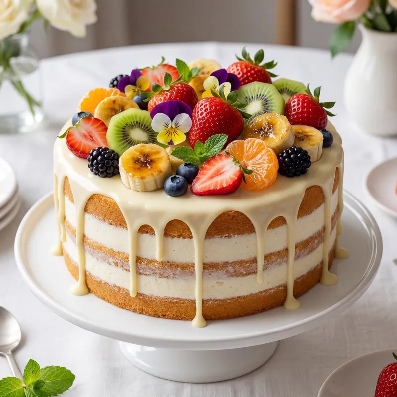 Elegant Birthday Cake with Drip Chocolate & Fruits