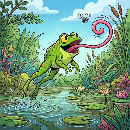 Lively Green Frog in Dynamic Leap - Cell Shading Style