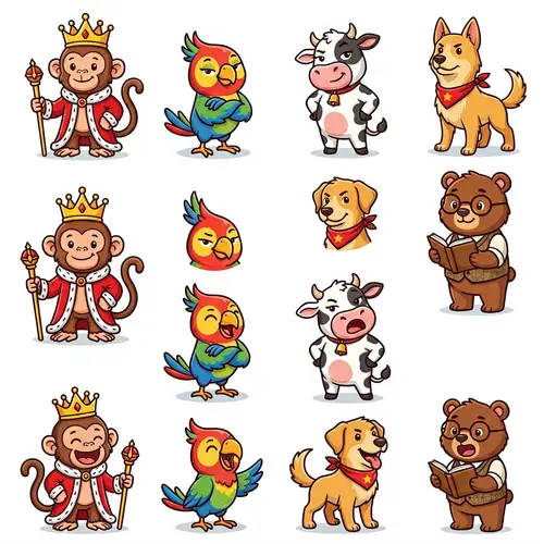 Sassy Clip Art: King Monkey, Bird, Cow & Friends