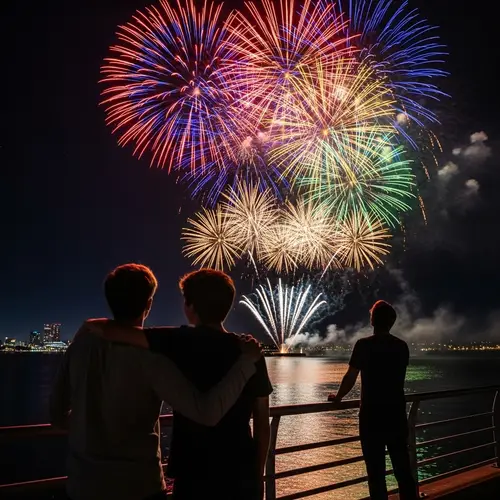 Three Friends Enjoying the Fireworks Display