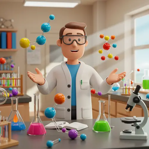 3D Cartoon Chemistry Professor in Laboratory