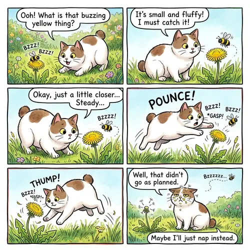 Charming White Cat and Bee Comic Strip