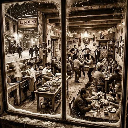 Festive Mexican Restaurant Amidst Snowy Ambiance
