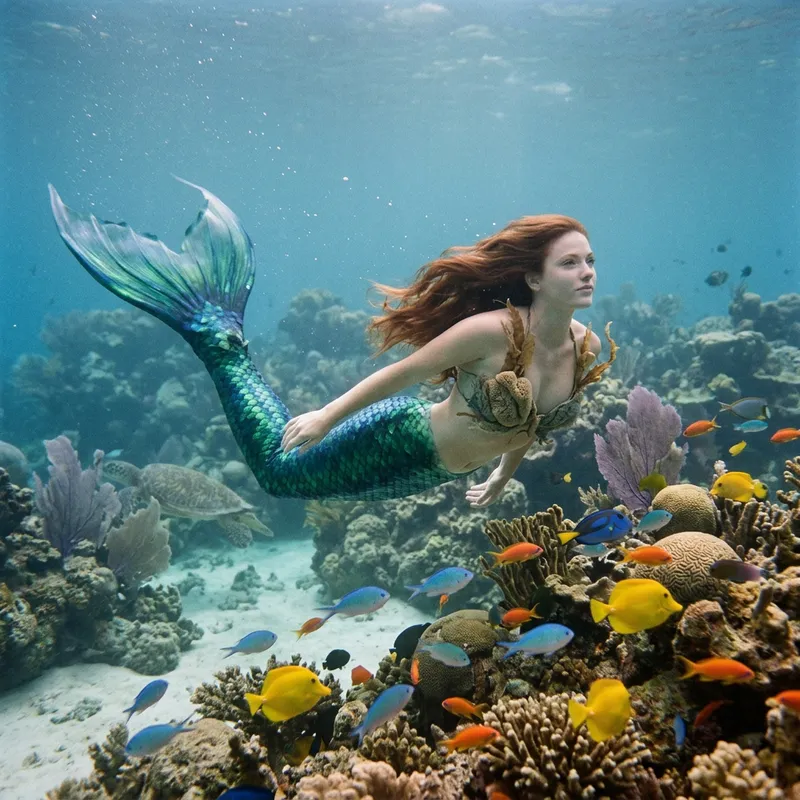 Vibrant Underwater Fantasy with Mermaid and Marine Life