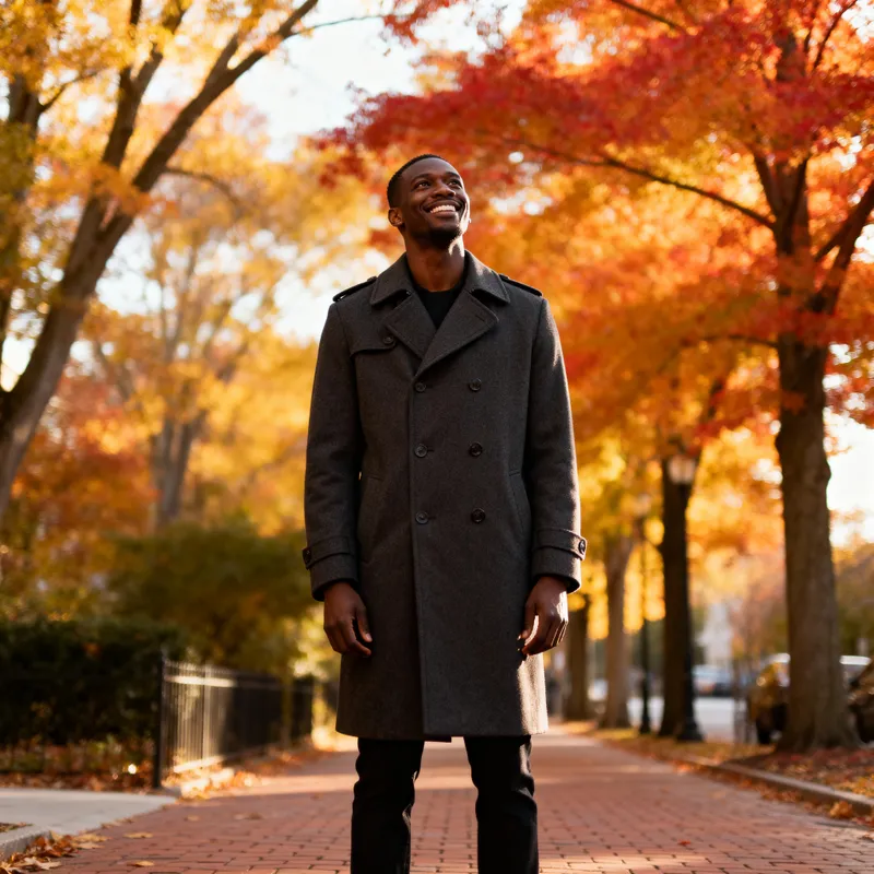 Fall Street Scene with Smiling Man