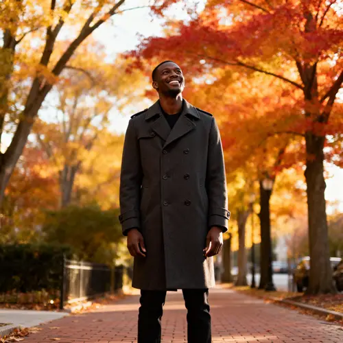 Fall Street Scene with Smiling Man