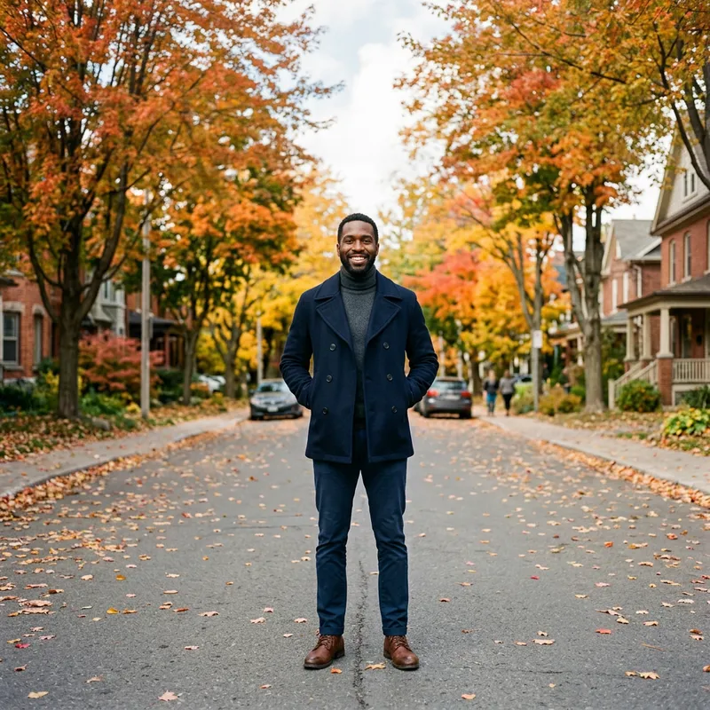 Fall Street Scene with Smiling Man