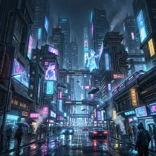 Futuristic Cyberpunk Urban Landscape Artwork