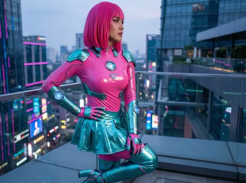 Vibrant Futuristic Superheroine Costume Design