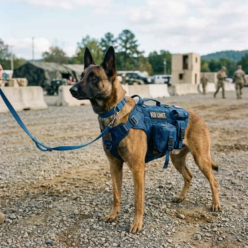 Blue Military Dog in Action | Tactical Vest Doggie Outfit Blue Military Dog in Action | Tactical Vest Doggie Outfit