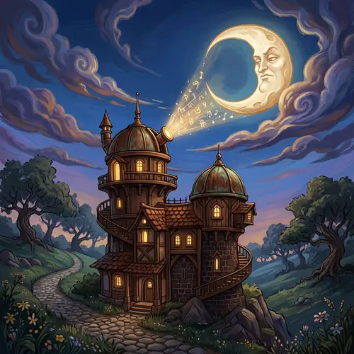 Beautiful Brown Structure Communicating with Moon