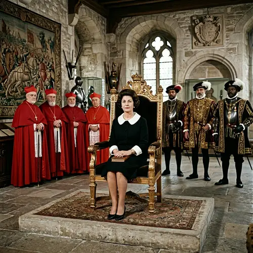 Catherine de' Medici at Louvre Throne, 16th Century Cardinal & Generals Scene