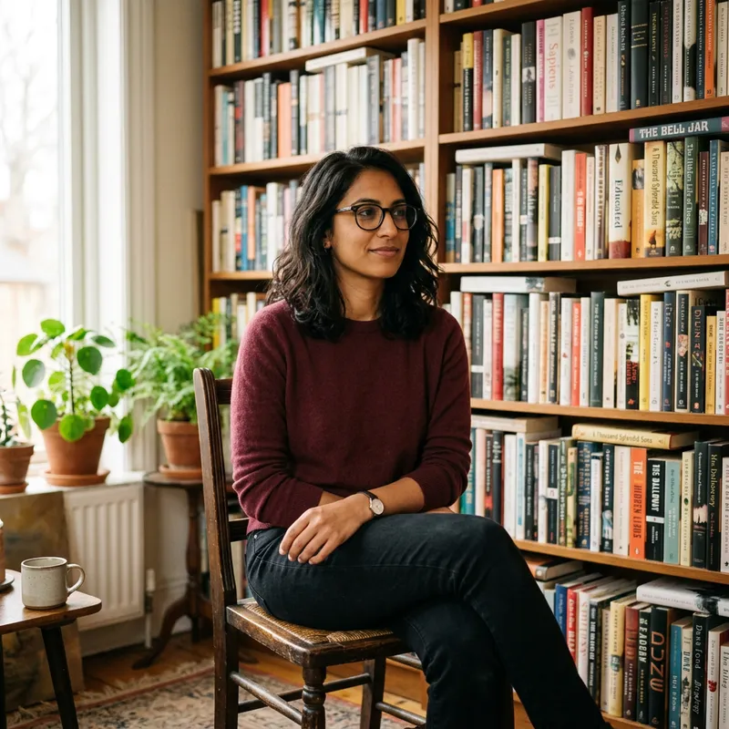Mia Kalifa | Dark-Haired Woman in Casual Attire Sitting Indoors