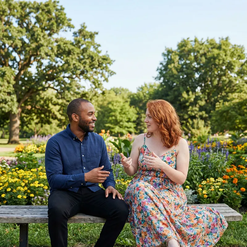 Brown-Skinned Man with White Woman in Serene Park