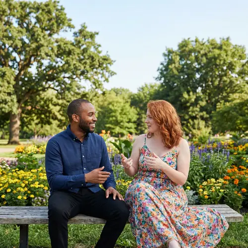 Brown-Skinned Man with White Woman in Serene Park Setting